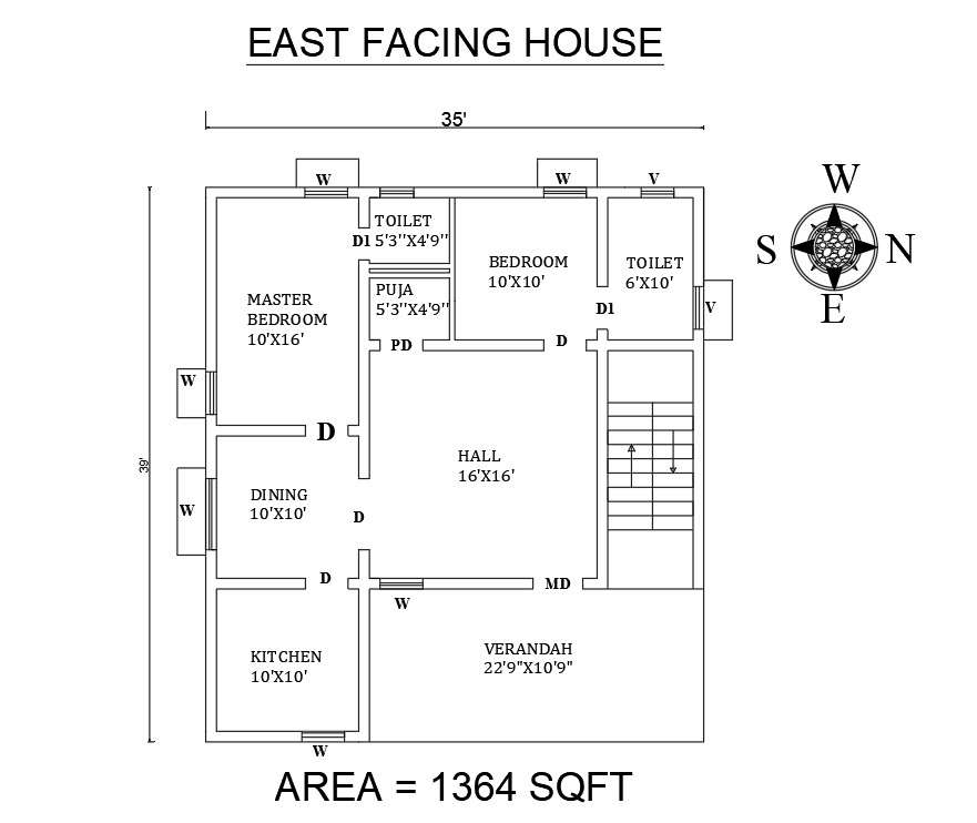 35-x39-east-facing-2bhk-house-plan-with-autocad-file-cadbull