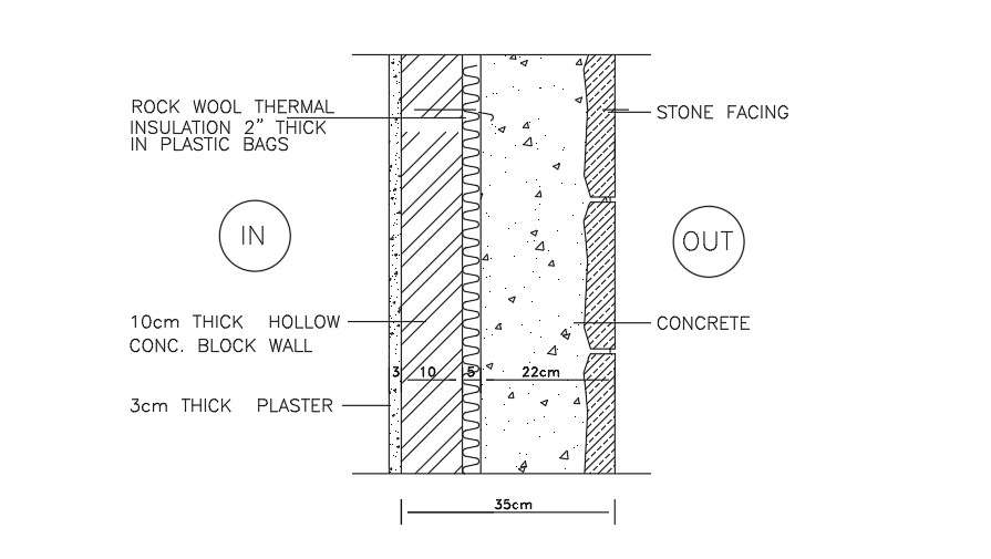 35 Cm Stone Wall Plan Download - Cadbull