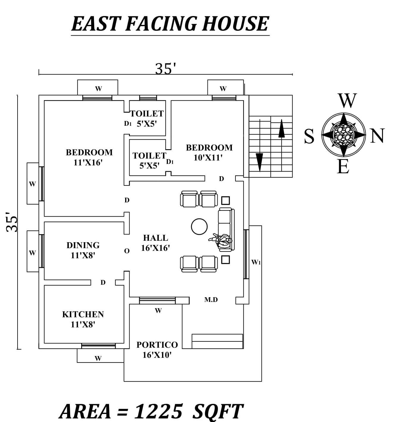35 X35 Amazing 2bhk East  facing  House  Plan  As Per Vastu  