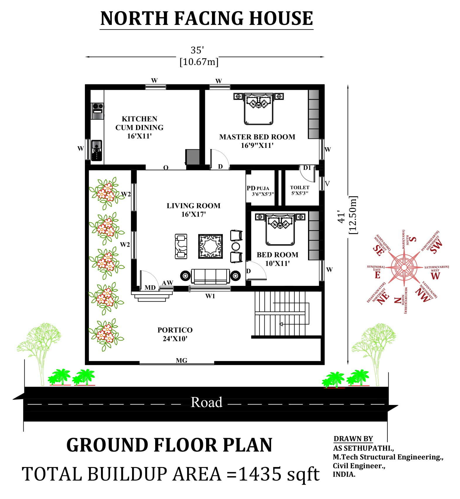 35 X41 North Facing 2bhk Vastu House Plan Download Free CADBULL Cadbull   35X41Northfacing2bhkVastuhouseplanDownloadFreeCADBULLFriSep2020115952 