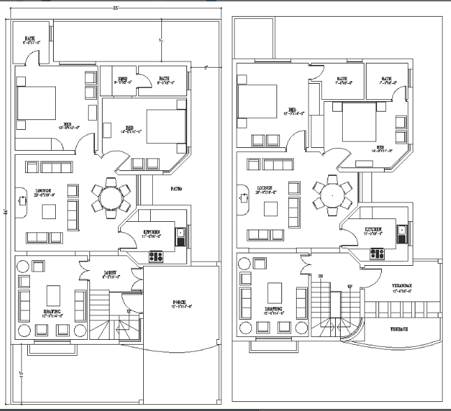 35 X64 G 1 two  bedroom  house  plan  AutoCAD  DWG file Cadbull