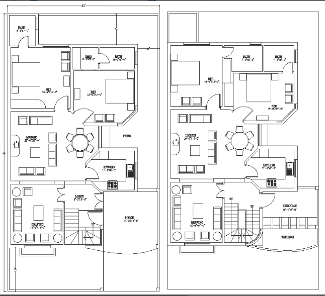 35 X64 G 1 two  bedroom  house  plan  AutoCAD DWG  file Cadbull