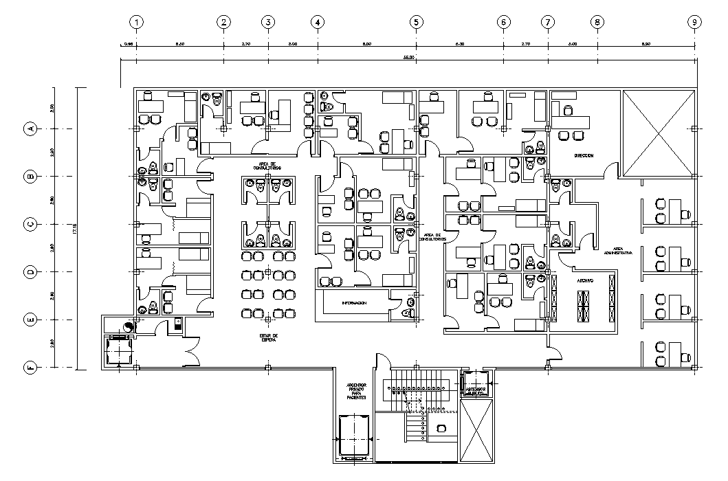 35x18m hospital ground floor plan is given in this AutoCAD drawing