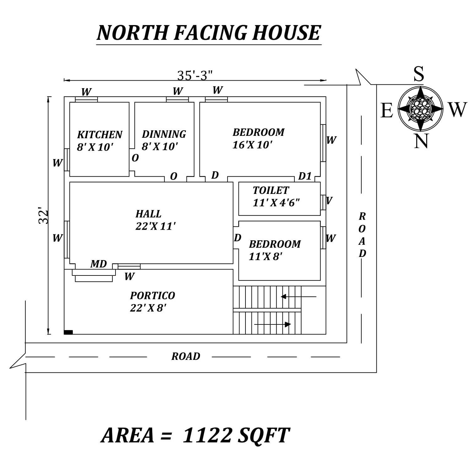 35 x32 Perfect 2BHK North Facing House Plan As Per Vastu 