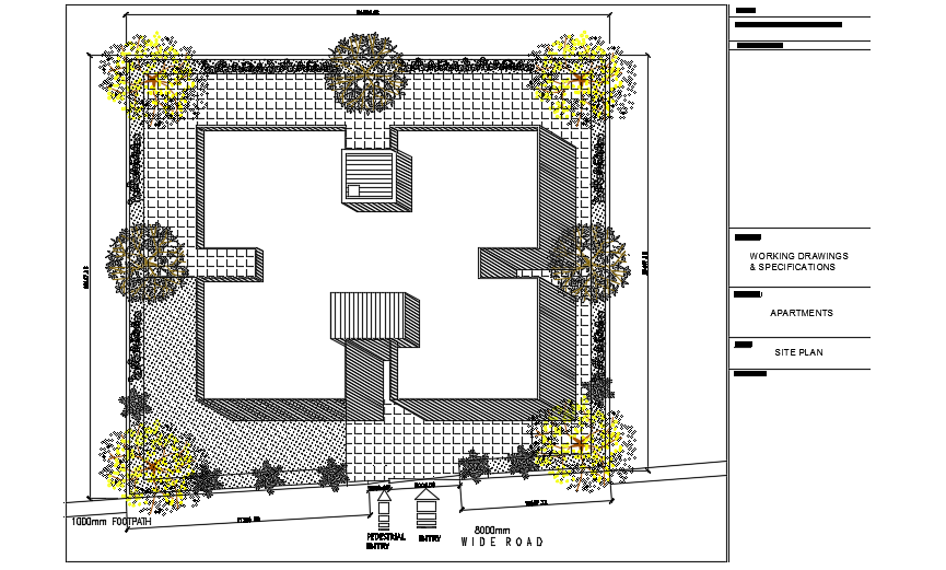 35x32m apartment site layout AutoCAD 2D DWG drawing is given in this ...