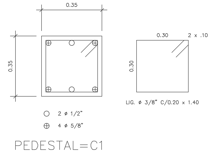 35x35cm column plan is given in this cad drawing model - Cadbull