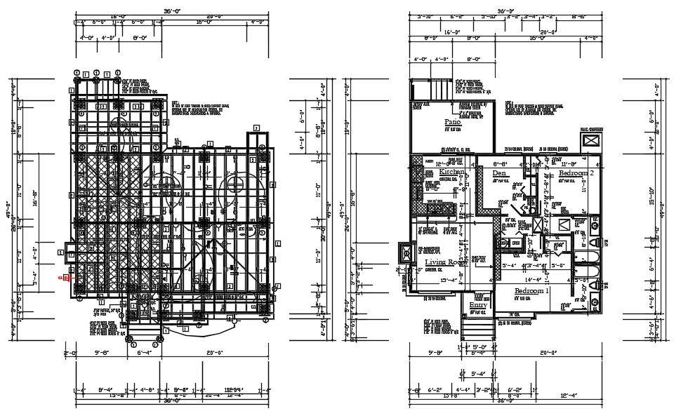 36 X50 House  2  BHK  Plan  CAD  Drawing DWG File  Cadbull