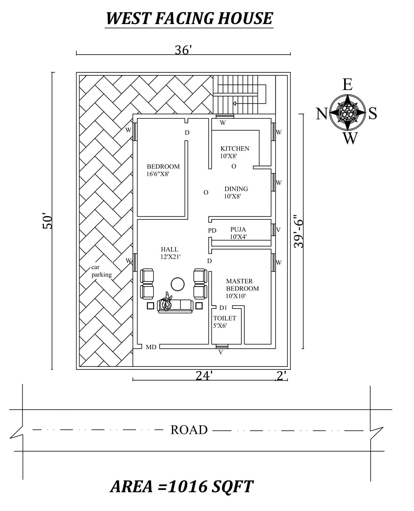 36 X50 Marvelous 2bhk West Facing House Plan As Per Vastu Shastra Autocad Dwg And Pdf File Details Cadbull