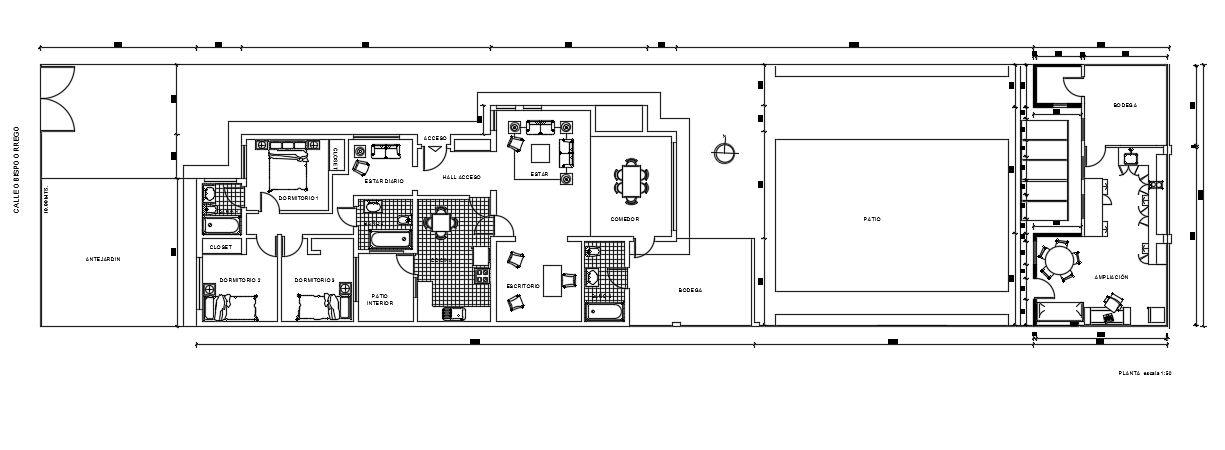 37x10m architecture single story house plan cad model is given - Cadbull