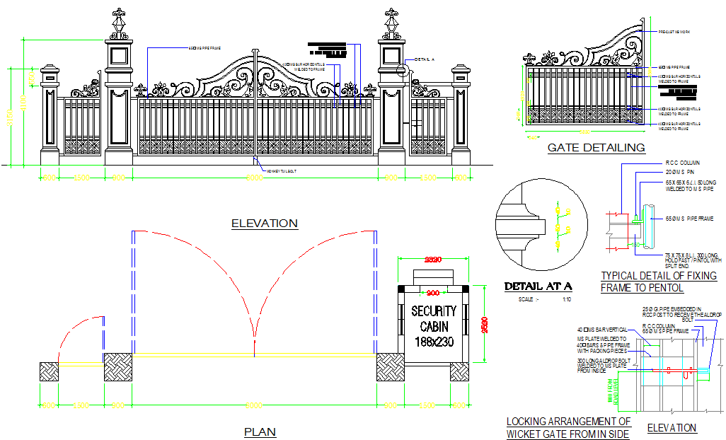 Gate design cad drawing is given in this cad file. Download this 2d cad