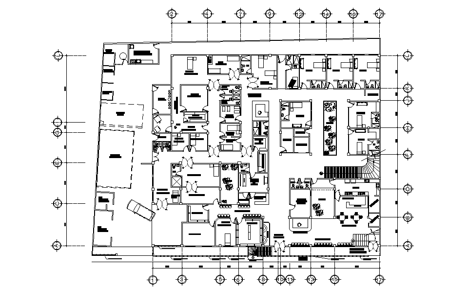 38x32m hospital building plan is given in this 2D Autocad DWG drawing ...