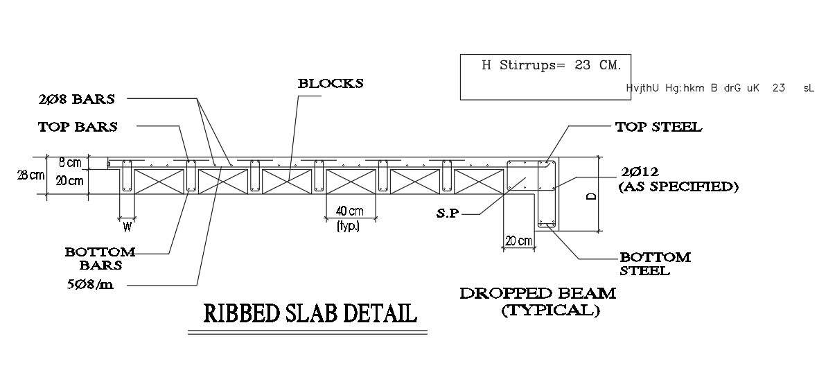 38x40m Villa Plan Of Ribbed Slab Detail Drawing Is Given In This Autocad Drawing File Download 