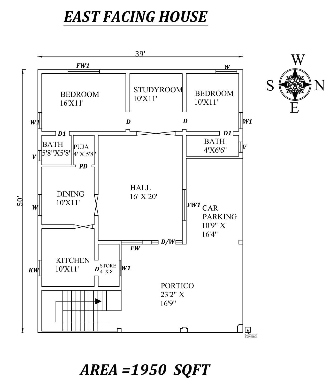 39'X50' superb 2bhk East facing House Plan As Per Vastu Shastra,Autocad ...