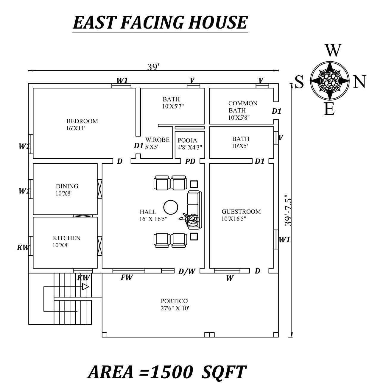 39 x39 Amazing 2bhk East facing House Plan As Per Vastu  