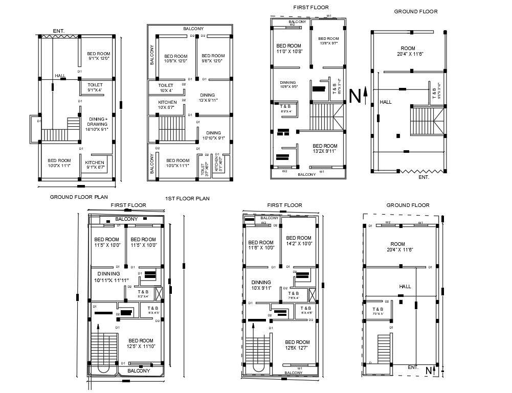 3 BHK And 2 BHK House Plan With Different Options - Cadbull