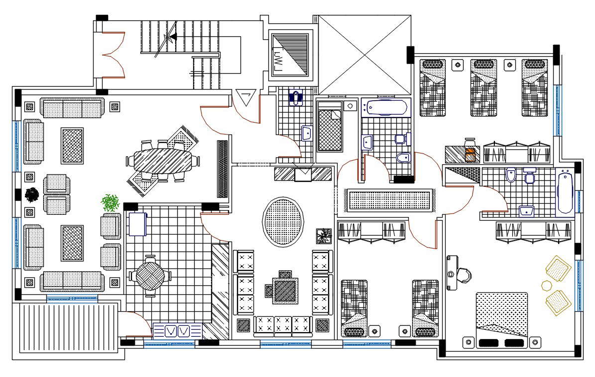 3 Bhk Apartment House With Interior Furniture Layout Plan Autocad File Cadbull