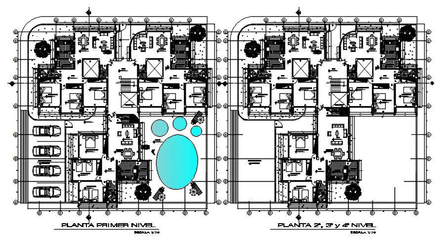 3 Bhk Apartment With Swimming Pool Cad Drawing Download Dwg File Cadbull 0140