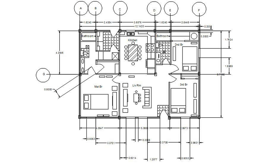 3BHK A single-storey House floor furniture plan is given in this