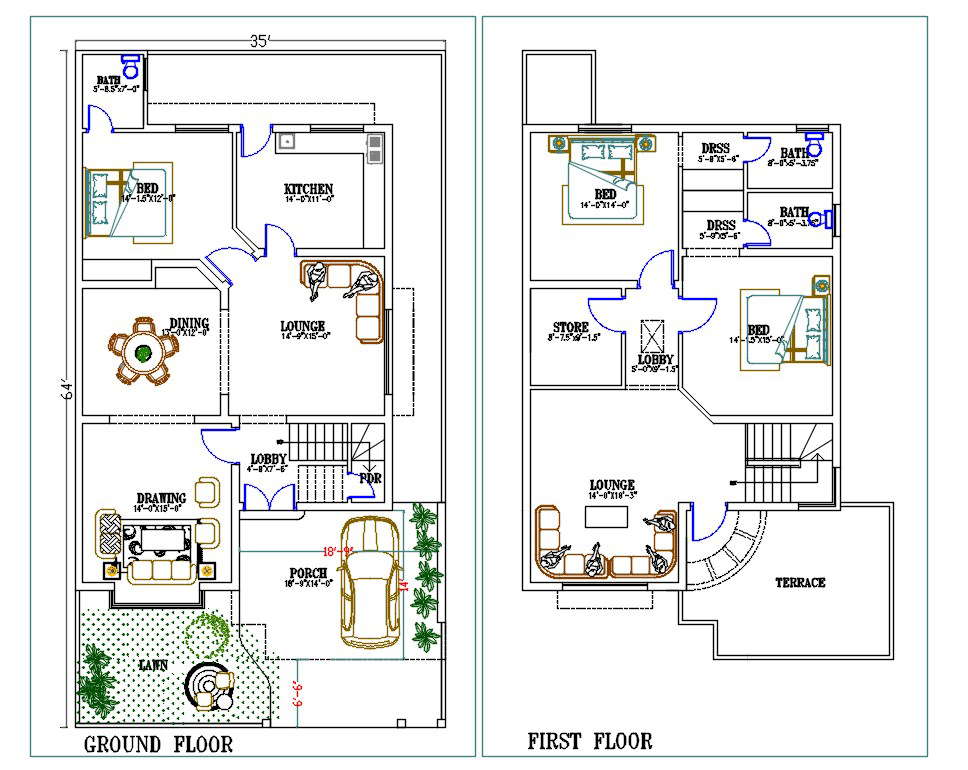 D View Cad Drawings Of House Layout Floor Plan Autocad File Cadbull