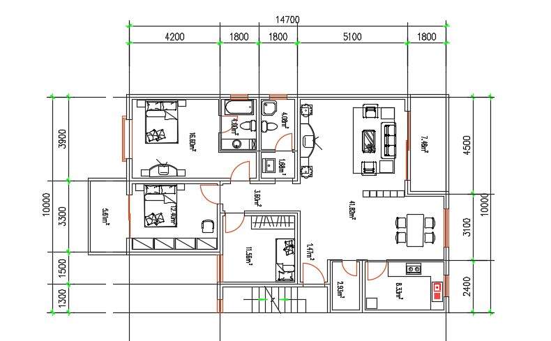 3 BHK House Architecture Layout Plan Drawing DWG File - Cadbull