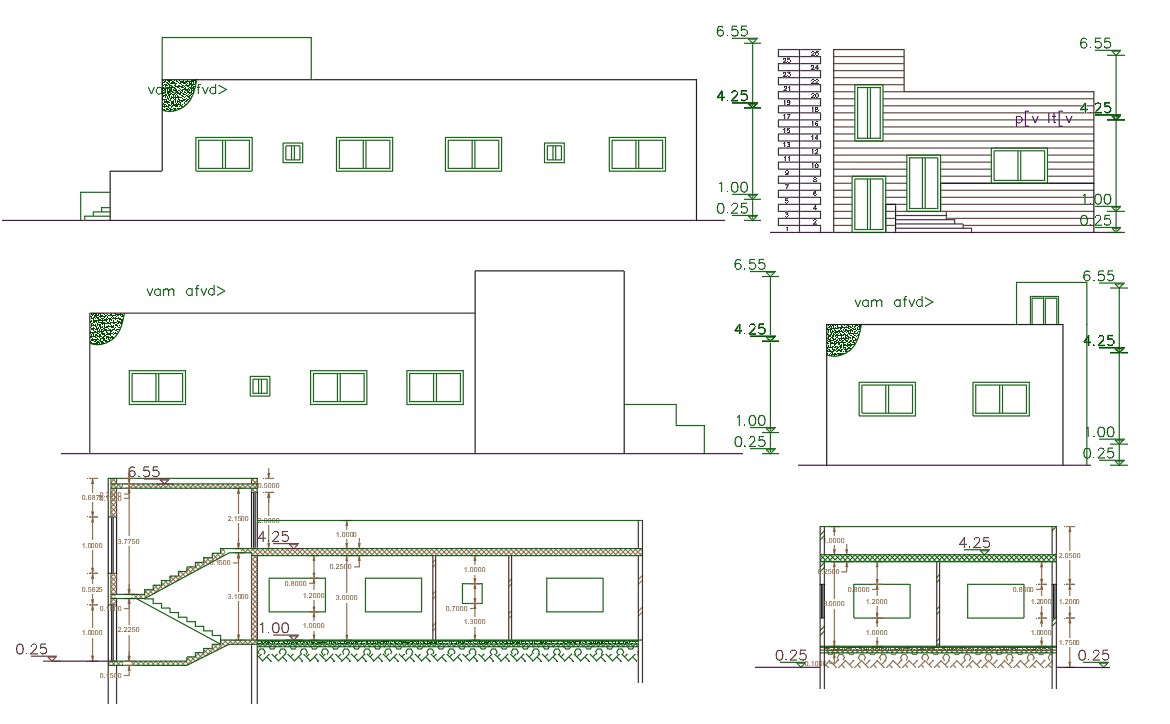 3 Bhk House Building Elevation Design Cad Drawing Cadbull 444