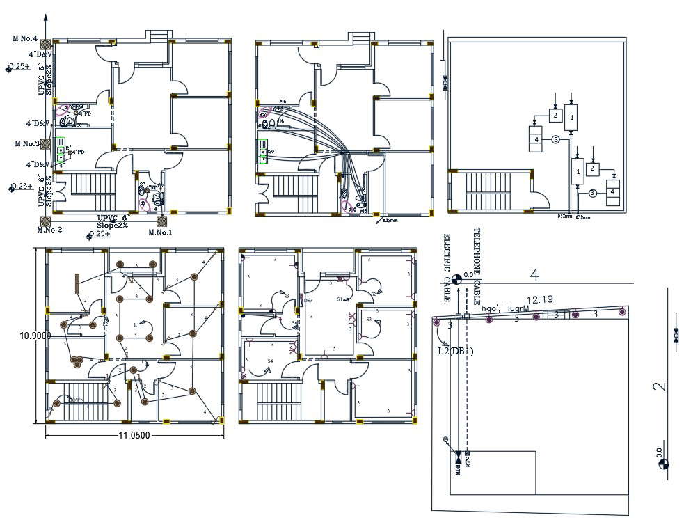 3 BHK House Electrical And Plumbing Plan (140 Sq Yd) - Cadbull