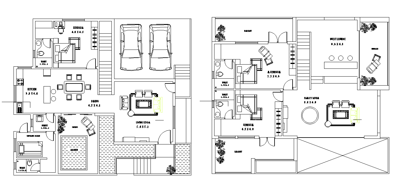 Autocad House Ground Floor And First Floor Plan With Front Elevation