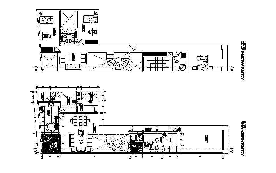 3 BHK House Ground Floor And First Floor With Furniture Layout CAD