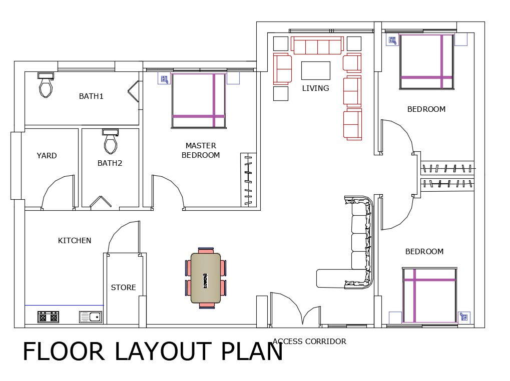 3 BHK House Layout Plan AutoCAD Drawing Download DWG File - Cadbull