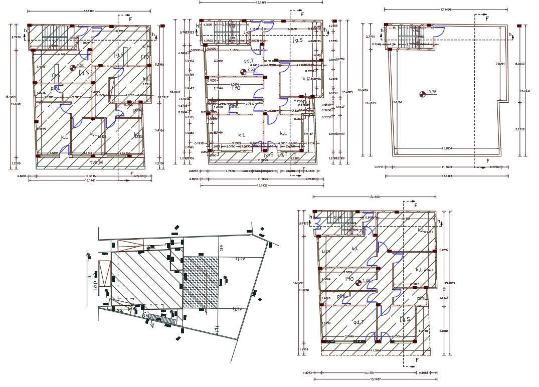 3 Bhk House Plan Autocad File Plot Size 210 Square Yards Cadbull