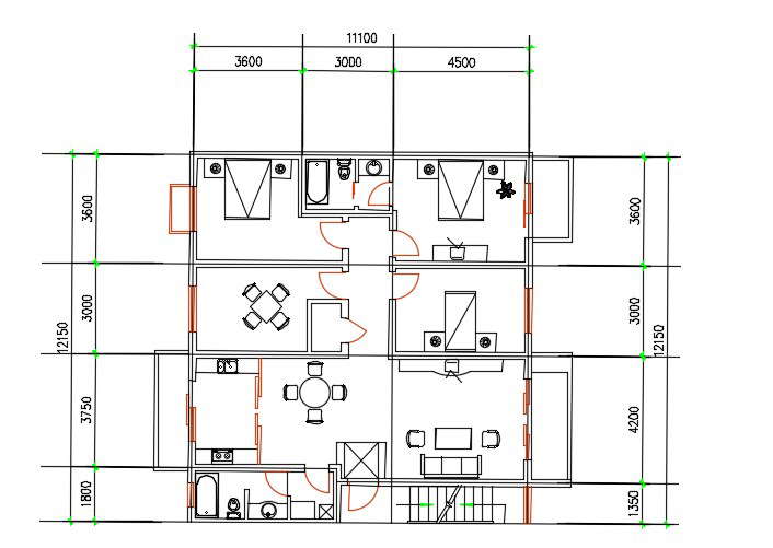 3 Bhk Autocad House Plan Dwg File Cadbull Images