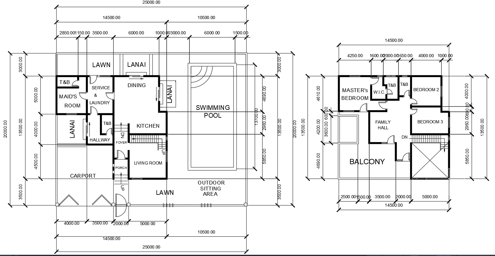 3 BHK House Plan Detail With Swimming Pool and Dimension Autocad File ...