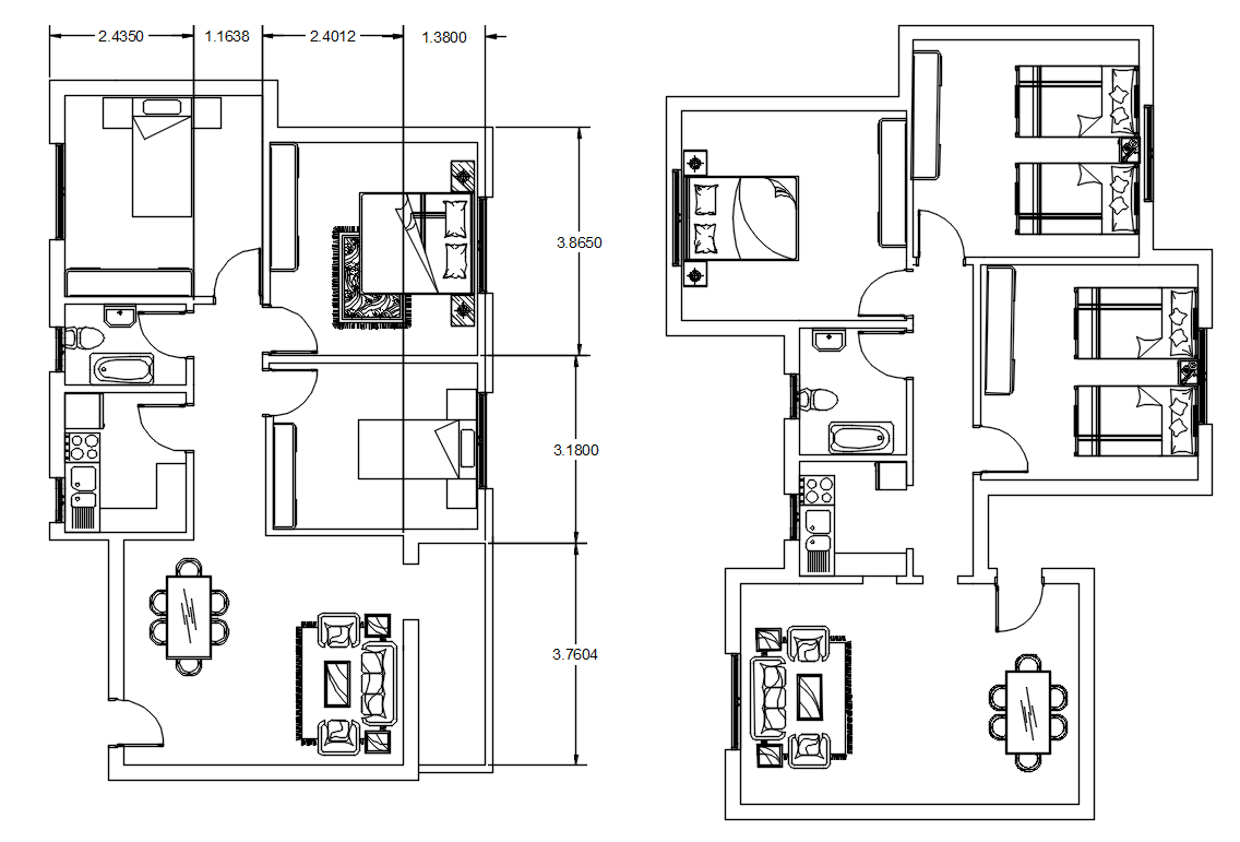 Bhk House Plan With Different Option Autocad Drawing Dwg File Cadbull