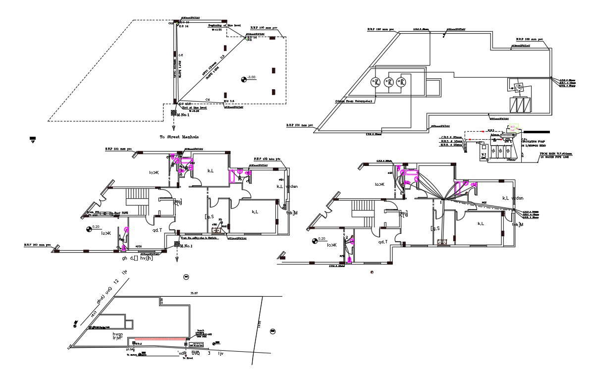 3 BHK House Plan With Plumbing Layout CAD Drawing - Cadbull