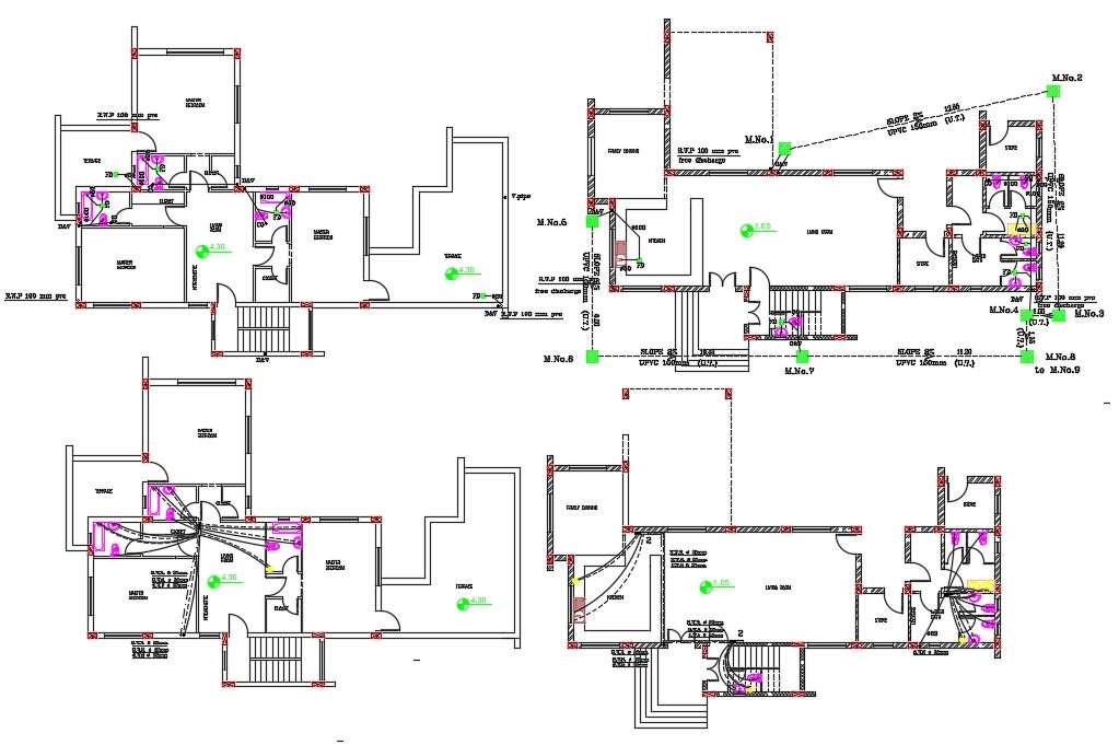 3 BHK House Plumbing Layout Plan CAD Drawing Cadbull