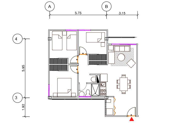 3 Bhk House Plan With Furniture Layout Plan Cad Drawing Dwg File Cadbull Images