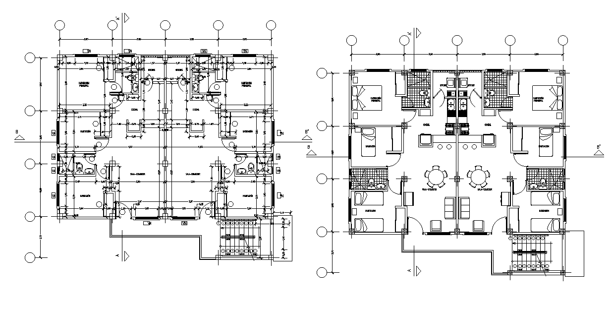 3 BHK Joint House Apartment Layout Plan AutoCAD Drawing DWG File - Cadbull