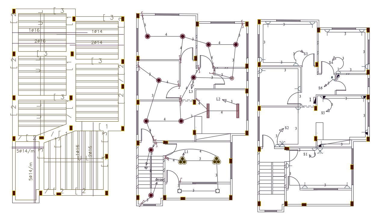 3 Bedroom House Electrical Layout Plan Design DWG File - Cadbull