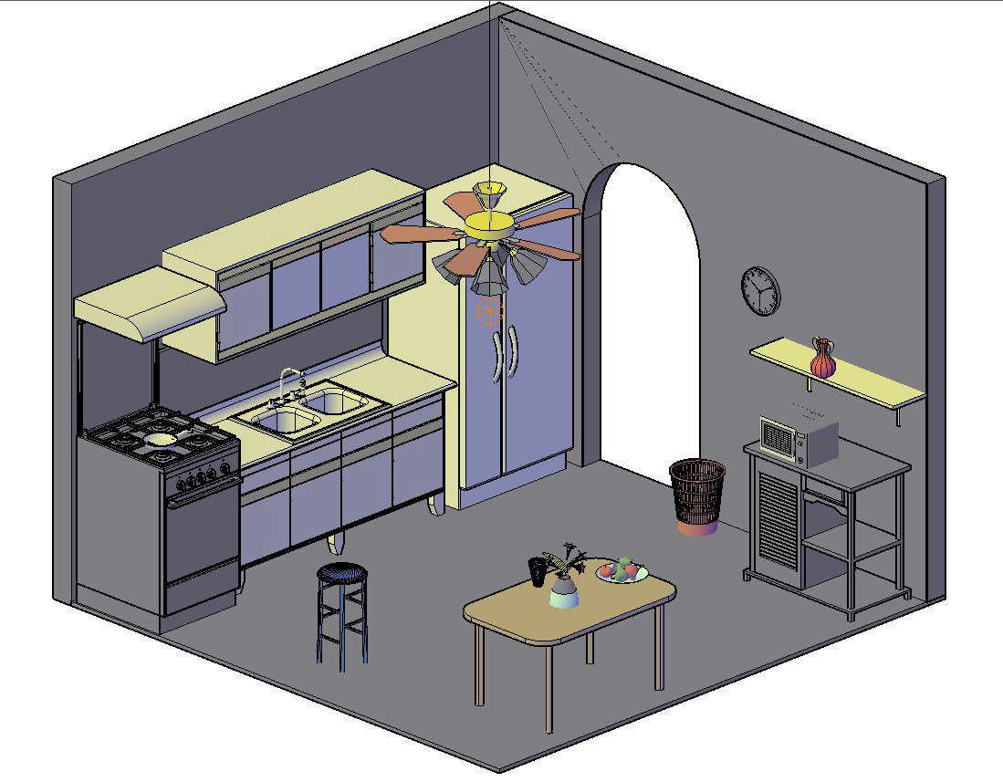 3D Kitchen Model DWG File - Cadbull