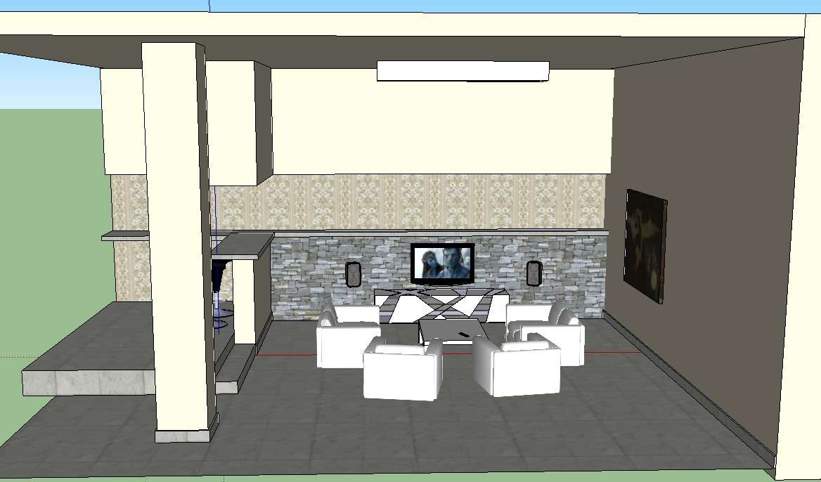 3D Living Room Interior Design Sketch UP File - Cadbull