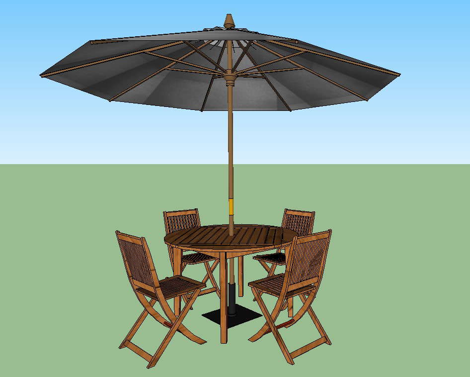 3D Outdoor Dining Table With Sun Protection Umbrella Sketch Up File