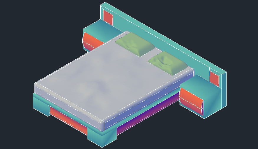 3d Drawing Of A Double Bed In Autocad Cadbull