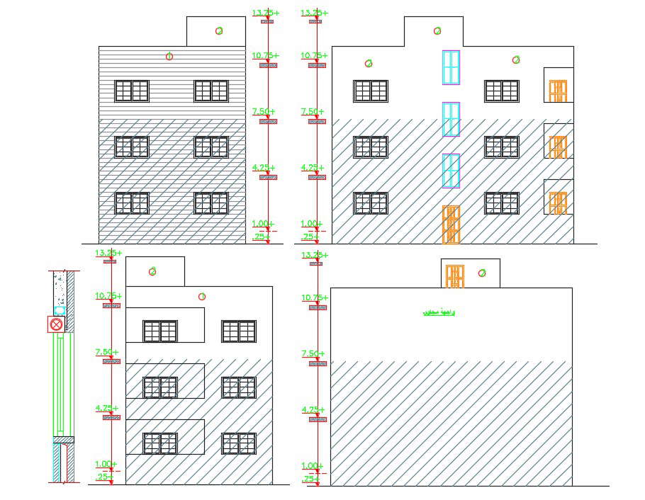 3 Storey Apartment Building Elevation Design DWG File - Cadbull