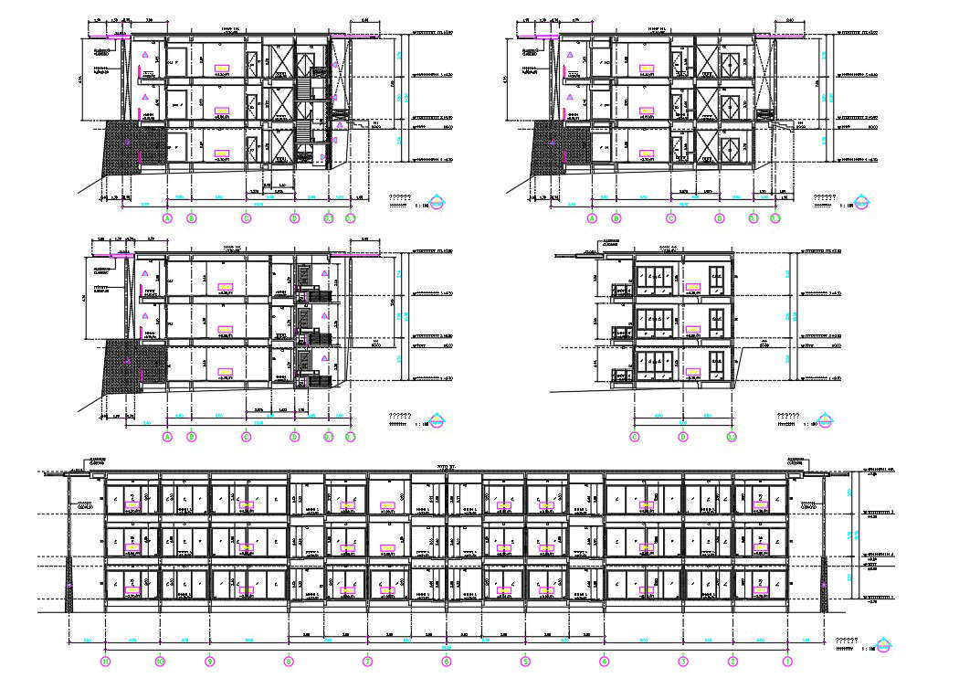 3 Storey Apartment Building Sectional Elevation Drawing DWG File - Cadbull