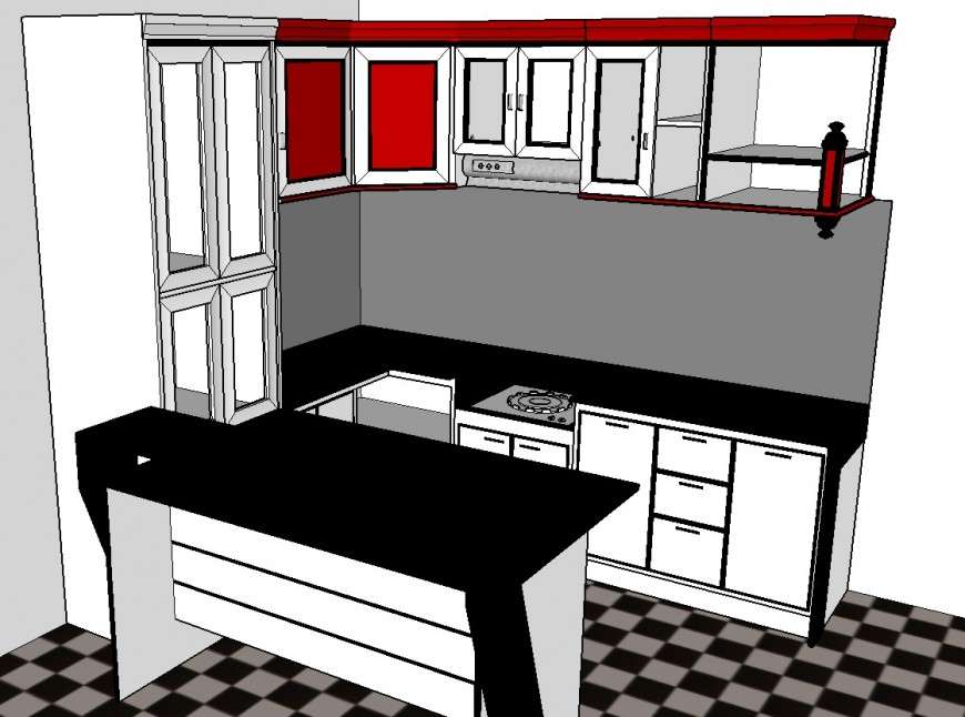 3 d cad drawing of kitchen layout 3 d view auto cad software - Cadbull