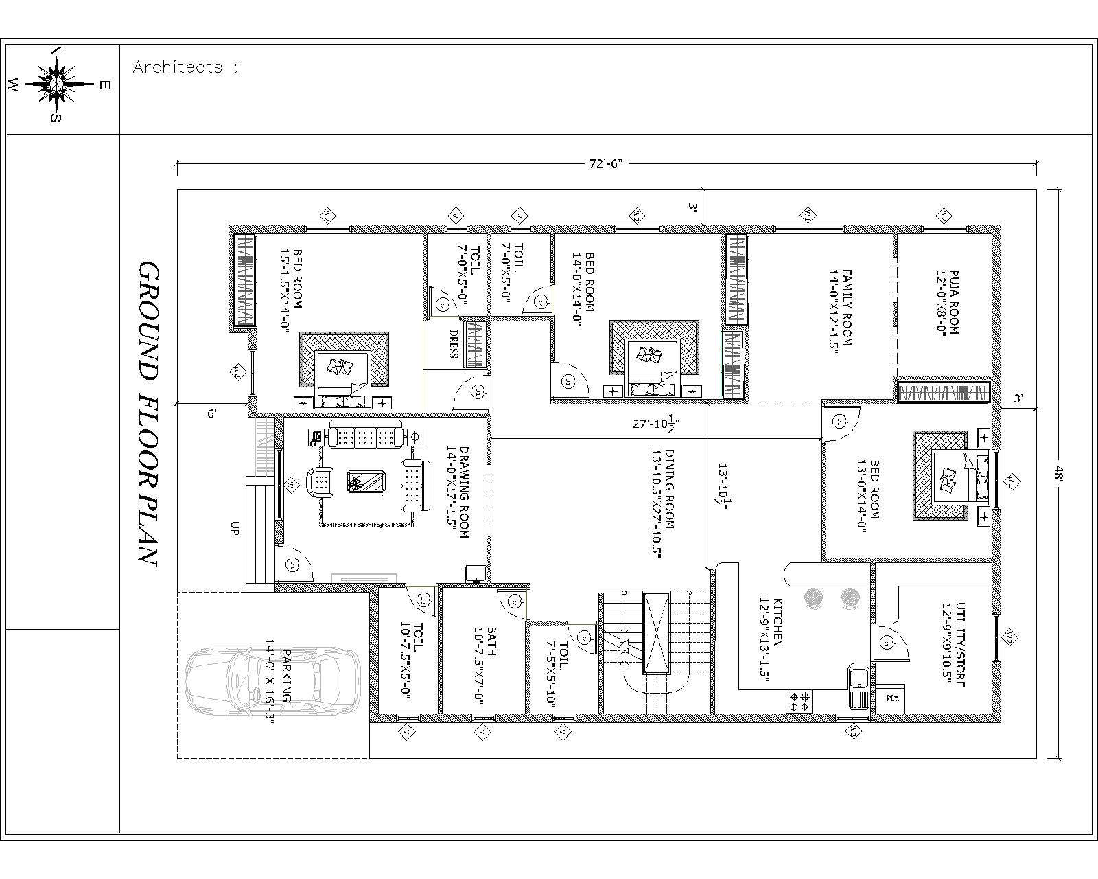 3bhk West Facing House With Vastu Cadbull