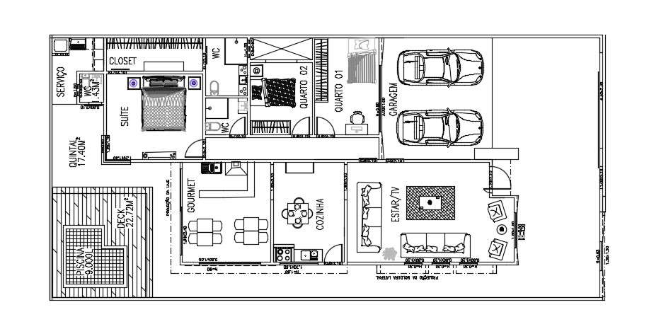 3 BHK Furnished Bungalow Ground Floor Plan AutoCAD File - Cadbull