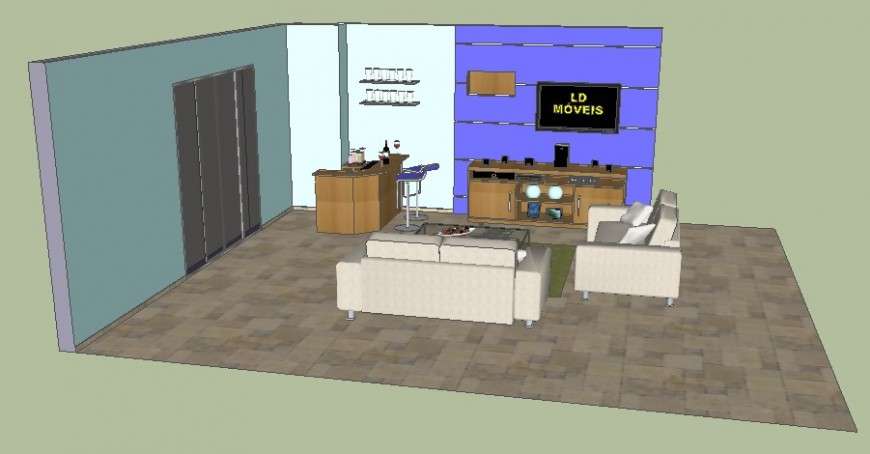 3d interior of drawing room drawing in sketch-up software - Cadbull