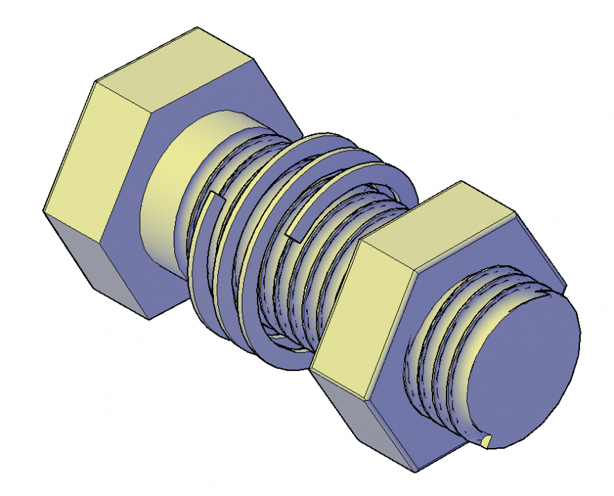 3d model of Nut and bolt detail elevation layout file Cadbull