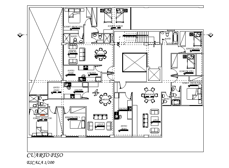 3 Houses Apartment Building Plan Is Given In This Autocad Drawing Model 